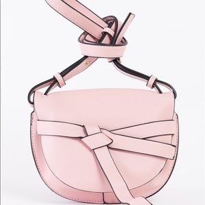 Pink Faux leather front bow tie crossbody bag
